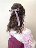 卒業式 ウェーブハーフアップ 袴 着付け