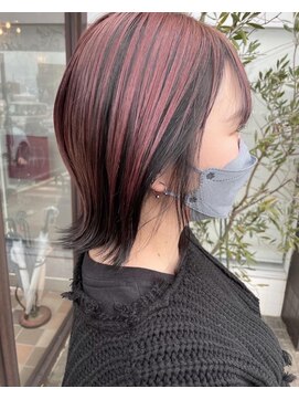 アース コアフュールボーテ 長野駅前店(EARTH coiffure beaute) チェリーレッドハイライト外ハネボブ