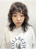 小顔ウルフレイヤー/似合わせ黒髪ウェーブパーマ/お洒落ボブルフ