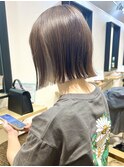 (土橋)切りっぱなしボブ外はね透明感オリーブグレージュ20代30代