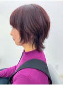 ピンクカラーのウルフヘア