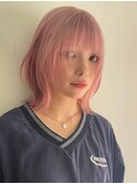 ダブルカラーナチュラルボブ前髪ありミディアムレイヤーボブ