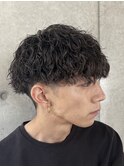 渋谷ツイストスパイラルパーマメンズカットラウンドマッシュ30代
