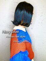セシルヘアー(CECIL hair)&nbsp;下北沢/ネイビーブルー×ブリーチ×くびれヘア×ボブ