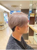 メンズカット 前下がりセンターパート 透明感ハイトーンカラー