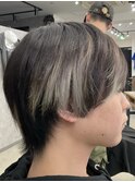 フェザーパーマ/グレーブルーカラー/刈り上げショートパンク