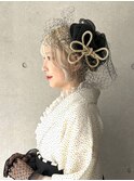 成人式ヘア卒業式ヘア金箔アレンジ紐アレンジボブ前髪あり K1126