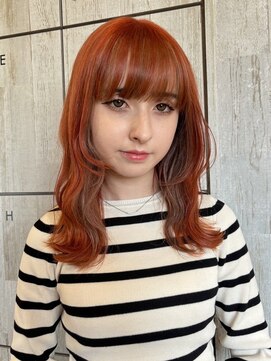 ポイントファイブバイソレイユ 藤沢店(.5 by SOLEIL) ロング顔周りレイヤーカットブリーチオレンジカラー