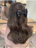 シルキーベージュ リボンバレッタ 韓国巻き 表参道　学割U24