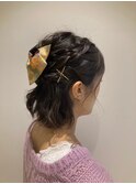 お呼ばれパーティーヘアアレンジ 編み込みハーフアップ