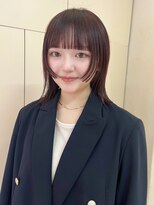 切りっぱなしロブ/顔まわりカット/姫カット/ピンクカラー