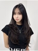 ミディアムレイヤーロングレイヤーカット顔周りブラウンベージュ