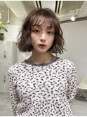 〒ミディアムパーマデジタルパーマボブパーマチェリーブラウン