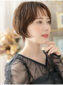 個性的シースルーぱっつん前髪フェミニンボブa川口20代30代40代