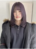 セミロング ウルフレイヤーカット  パープルグレージュ 顔まわり