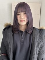 キャンバス バイ ネオリーブ 横浜西口(Canvas by neo.)&nbsp;セミロング ウルフレイヤーカット  パープルグレージュ 顔まわり