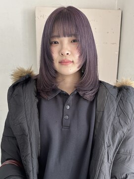 キャンバス バイ ネオリーブ 横浜西口(Canvas by neo.) セミロング ウルフレイヤーカット パープルグレージュ 顔まわり
