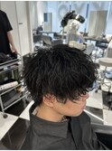 波巻きマッシュ(刈り上げツーブロック黒髪パーマ)