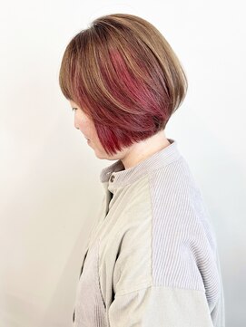モリオ(morio) ◯大人グラデーションショートボブ　インナーカラーピンク　40代