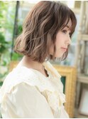 ★エンドカラーくすみベージュアッシュゆるふわボブ20代30代★1