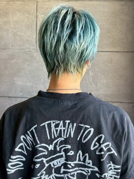 ディスコネクト(DISCO-N-NECT) ハイトーン ツーブロック ダブルカラー ブルー　アッシュ