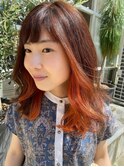 20代30代40代インナーカラー艶感透明感ブリーチオレンジ