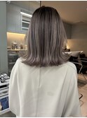 ★韓国ヘアーグレーベージュレイヤーロング前髪パーマ黒髪
