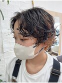 ショートパーマ/フレンチカジュアル/インナーカラー/黒髪パーマ