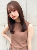ナチュラル顔まわりレイヤー暗めカラーグランマッシュ