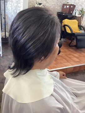 美容室りんご メンズウルフロ-カラーブルーブラック