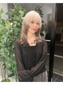 ホワイト/ベージュ/ブラウン/ルーツカラー/ウルフカット