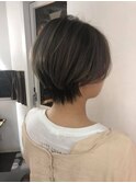 ハイライトハンサムショートことりベージュ毛先パーマ30代40代