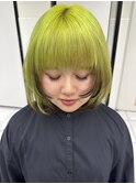 ライムグリーン 裾カラー デザイン ボブルフ【横浜】k