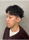 ツーブロックアッシュブラックメンズマッシュパーマ【新大阪】