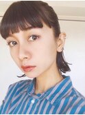 30代40代50代/小顔ミディアム外ハネボブアッシュ/アースカラー