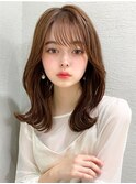 大人可愛い/透け感/前髪/小顔/くびれミディ/ラベンダーカラー