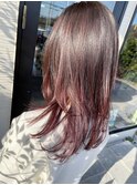 ピンクバレイヤージュブリーチダブルカラーグラデーションカラー