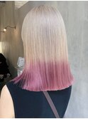 ホワイト毛先ピンク_チェリーブラウンフェミニンロング_ba414372