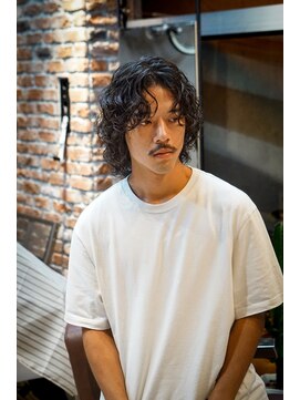 プロショップウェーブ(PRO SHOP WAVE) アッシュブラック/メンズ/ハイライト/マッシュパーマ/ウルフ