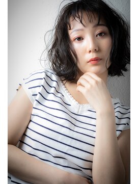 カバーヘアアンドスパ ブリス 浦和(COVER HAIR&SPA bliss) オン眉黒髪くびれミディアム外ハネボブパーマv浦和20代30代40代