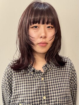 サンプラス(san+) レイヤーカットミディアム顔周りカットぱっつん前髪/木梨健太