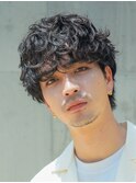 メンズマッシュウルフパーマサーフカール波巻きスパイラルパーマ