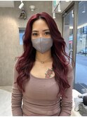 レイヤーカット×ワインレッド