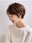前髪あり耳掛け丸みくびれショートボブ20代30代40代50代(蘭)