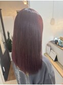 レッドピンクブリーチなしダブルカラーレイヤーカット髪質改善