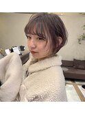 透明感ベージュ系ハイトーン透け感シースルーバングモテショート