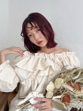 サンクチュアリー ウィズ コネクト(Sanctuary with connect) カシスレッドカラー×くびれボブヘア