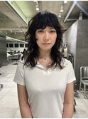ミディアムウルフパーマデザインカット顔まわりカット