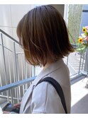 髪質改善トリートメント_マロンベージュ Aラインボブ かきあげ