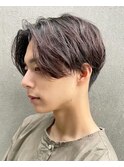 センターパートニュアンスパーマメンズミディアム